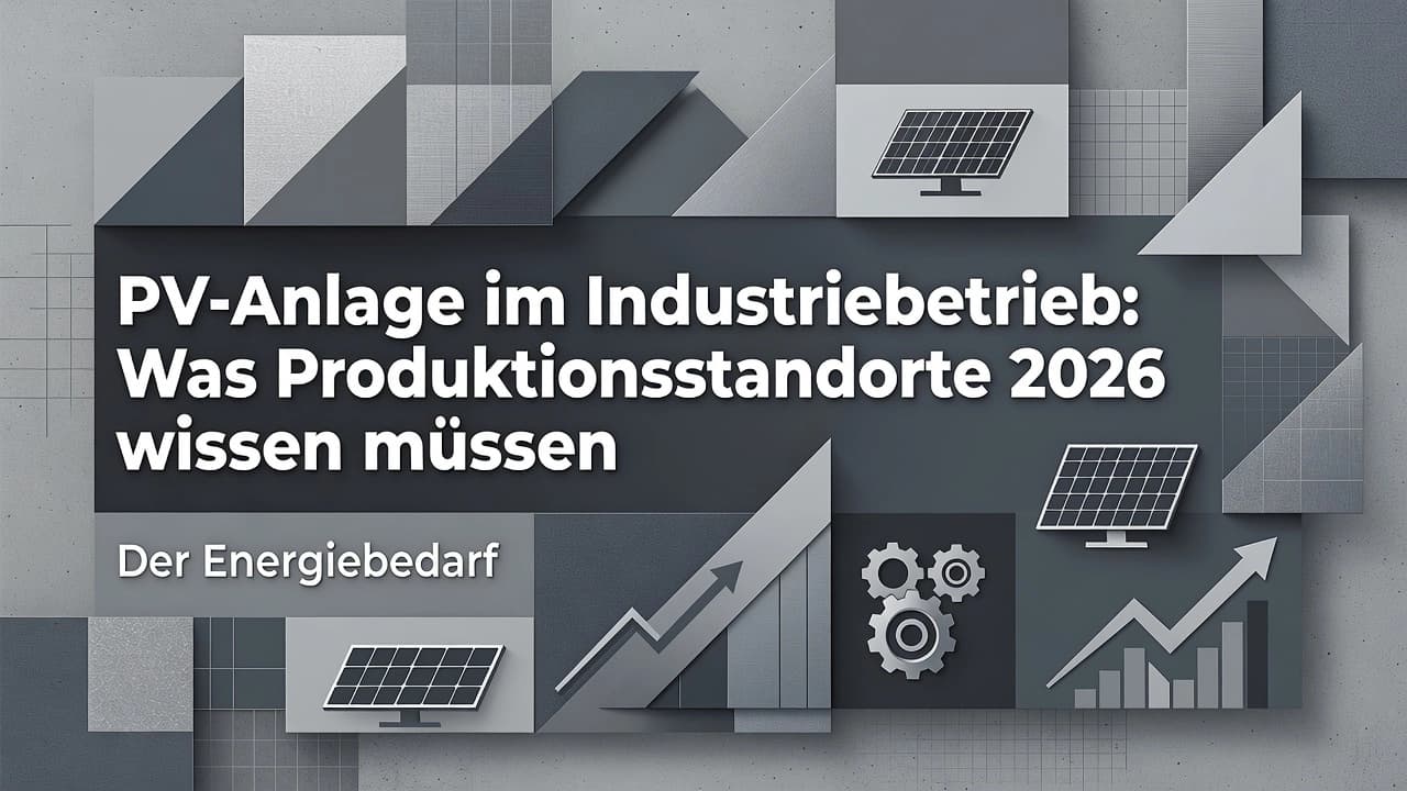 Professional header image for industry analysis: PV-Anlage im Industriebetrieb: Was Produktionsstandorte 2...