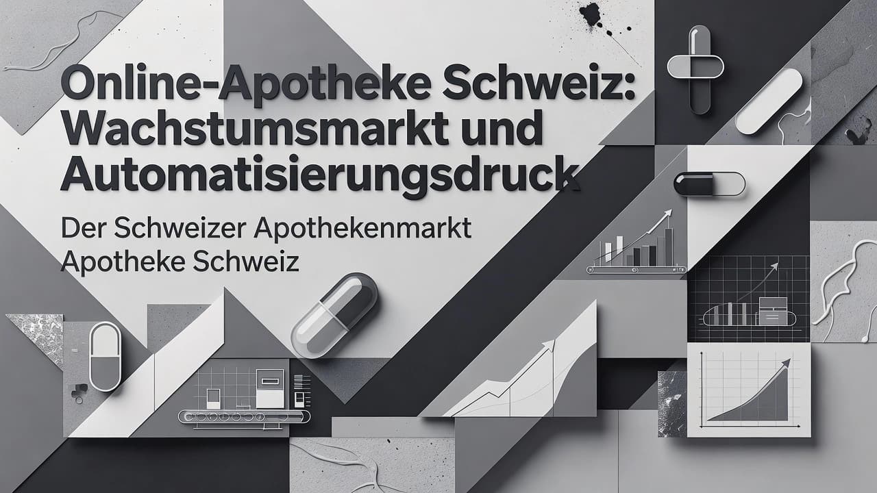 Professional header image for industry analysis: Online-Apotheke Schweiz: Wachstumsmarkt und Automatisieru...